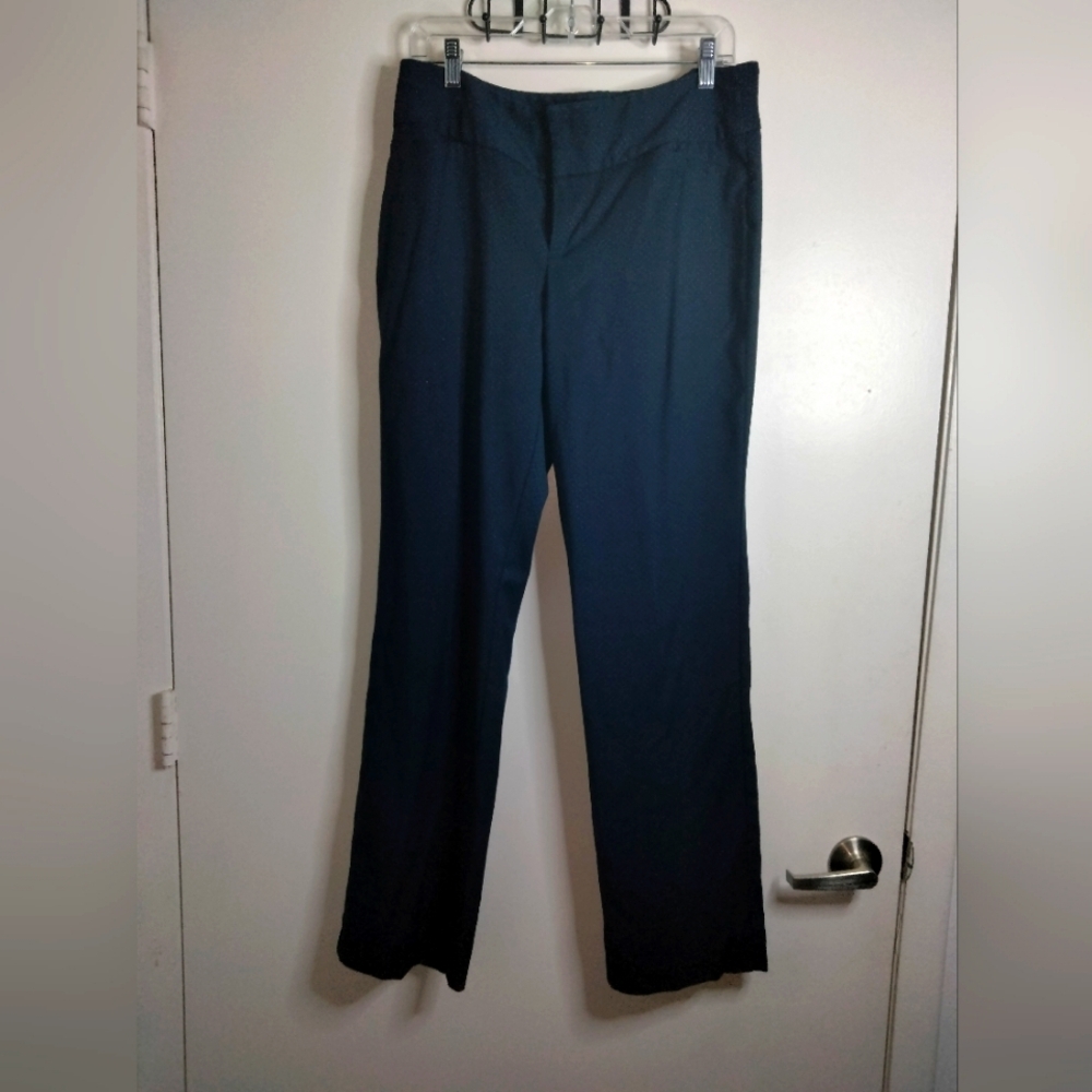 ELLE (Size 10) Navy & Silver Dot Hook Eye Zip Straight Leg Business Casual Pants